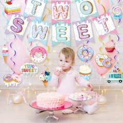 25 Pcs Two Sweet Birthday Decorations, Donut & Ice Cream Party Decor Set with…