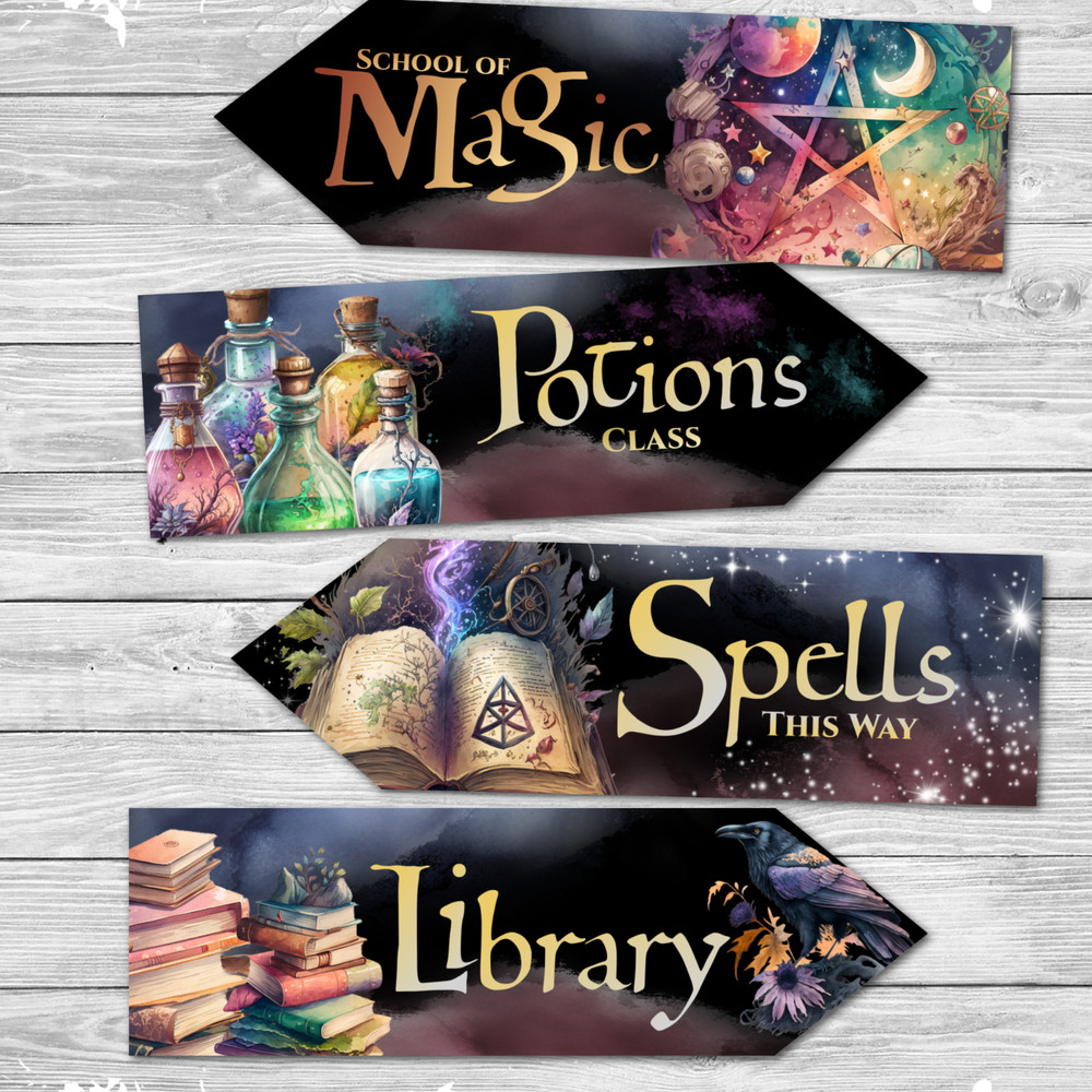 4 School of Magic Magicians & Wizards Party Decoration Arrow Signs