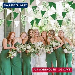 32Ft Green Party Decorations Green Buffalo Plaid Checkered White Triangle Flag G
