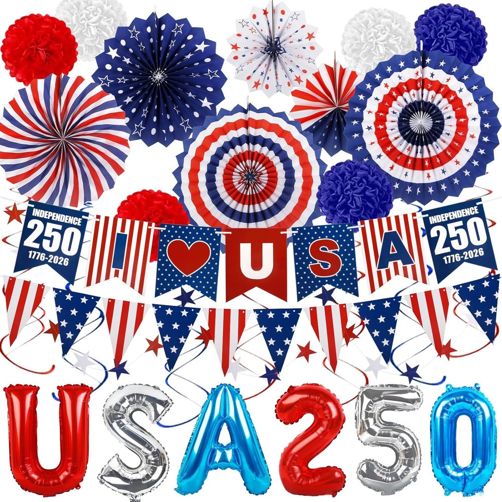 27PCS 250Th Anniversary Decorations, 4Th of July Decorations Memorial Day Red Wh