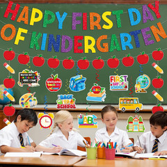 First Day of Kindergarten Decorations, Pre-Strung Happy First Day of Kindergarte