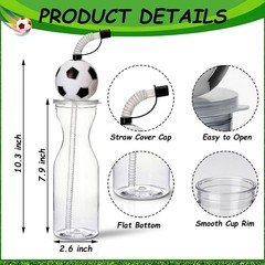 5 Pcs Soccer Plastic Cups with Lid and Straw, 16oz Clear Reusable Cup Bulk Round