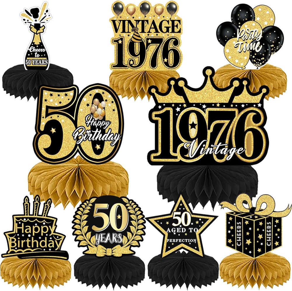 50th Birthday Decorations for Men – 9Pcs Black Gold 50th Birthday Party Decorati