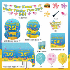 Blue Ocean Birthday Party Decorations Tableware 104Pcs Whats Funnier than 24 25