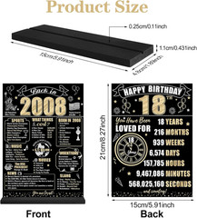 18Th Birthday Decorations Back in 2008 Table Sign for Men Women, Black Gold Happ