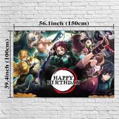 Demon Slayer Theme Birthday Party Backdrop 5x3ft Happy Birthday Banner Decor
