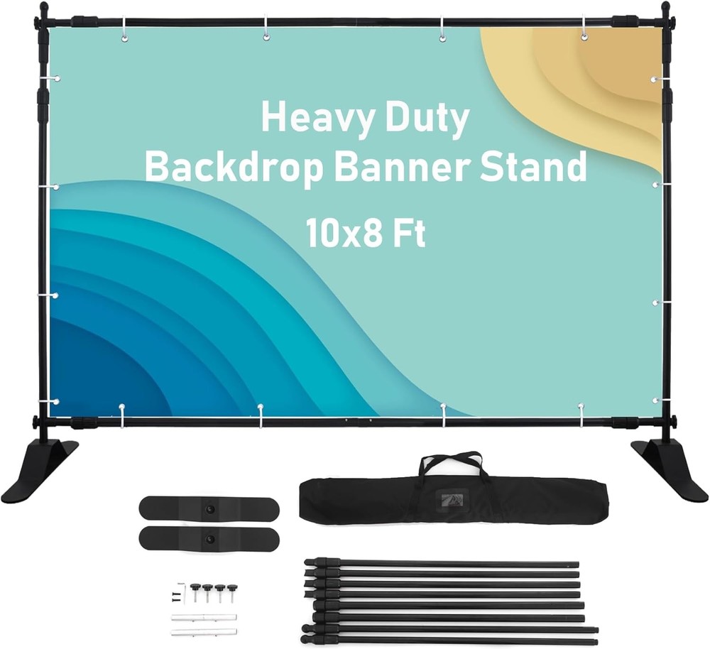 8’x10′ Adjustable Banner Stand Heavy-Duty Step and Repeat Backdrop Telescopic