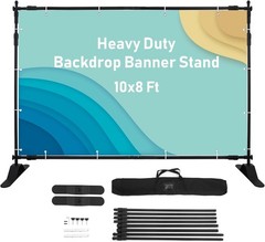 8’x10′ Adjustable Banner Stand Heavy-Duty Step and Repeat Backdrop Telescopic