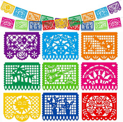 Mexican Party Decoration, 18 Feet Plastic Papel Picado Fiesta Banner Cinco De Ma