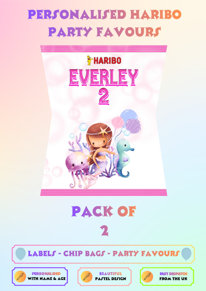 Personalised Mermaid Haribo Wrappers Pack of 2 Birthday Party Favours UK