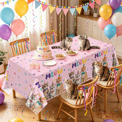 4 Pack Cat Party Tablecloths – 51 X 86 Inch Disposable Plastic Cat-Themed Tablec