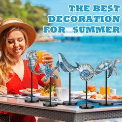 5 Pcs Summer Wooden Tabletop Decor Freestanding Wood Table Sign Summer Decora…