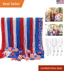 100PCS 4th of July Accessories Necklaces: Blue White and Red Beads Bulk, Patr…