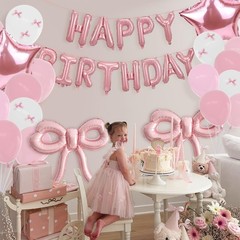 Bow Party Decorations Pink Happy Balloons Banner Pink Decorations Bow Balloon…