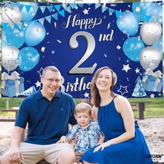 Blue Happy 2nd Birthday Banner – Xtralarge, 72×44 Inch | 2nd Birthday Decoration