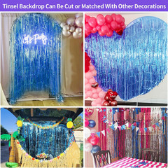 Blue Streamers Party Decorations 3.3X8.2Ft, 2 Pack Dark Blue Tinsel Backdrop for