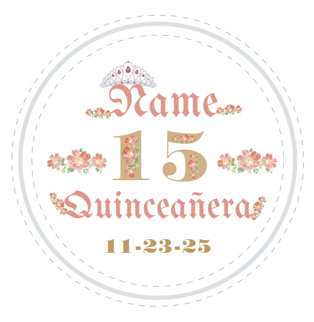 15 MIS QUINCE CROWN NAME PERSONALIZED PARTY BIRTHDAY STICKER DIFFERENT SIZES