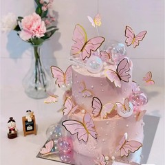 Pink Butterfly Cake Toppers, 11pcs Cupcake Toppers Happy Birthday Metal Gold …