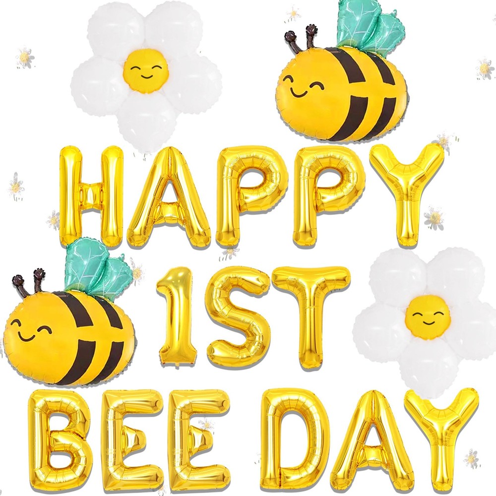 Happy 1st Bee Day Balloon So Sweet to Bee One Backdrop Bumble Bee First Birth…