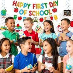 First Day of School Decorations, Pre-Strung Glitter First Day of School Banne…