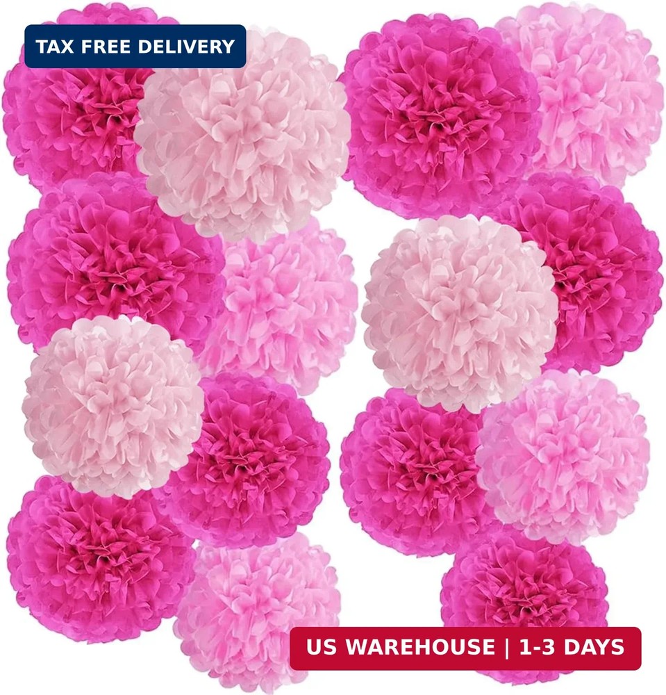 Hot Pink Tissue Pom Poms Paper Flowers Hanging Decorations Pink Flower Ball for
