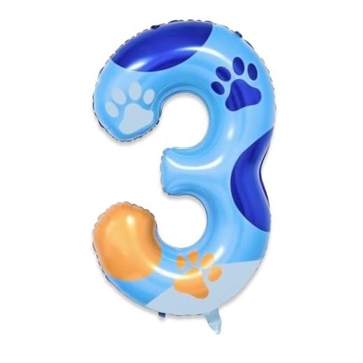 Dog Paw Birthday Decor, 40» Blue Dog Paw Number 3 Balloon for Birthday 3rd