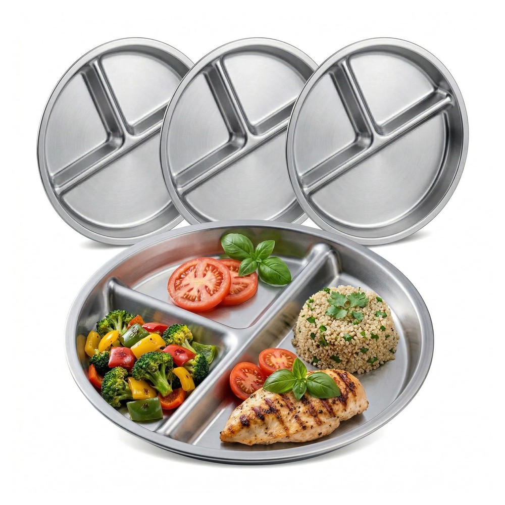 BEWBBAT 4 Pack 304 Stainless Steel Divided Plate, 8 Inch 3 8 Inch, Silver