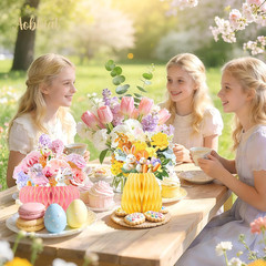 Easter Party Decorations,Paper Honeycomb Vase with Bouquet Print Card,Glitter Ed