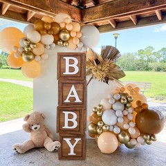 Baby Shower Boxes for Birthday Decorations – 4 Wood Grain Brown BABY Balloon …