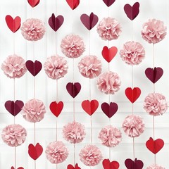 Dusty Rose Pink Party Decoration Tissue Flowers Pom Pom with Burgundy Red 3D …