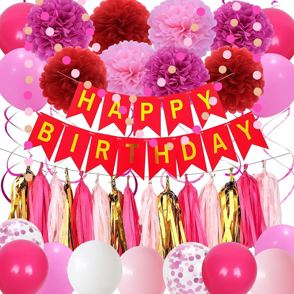 Hot Pink Birthday Party Decorations for Girls Womens