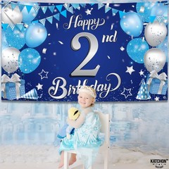 Blue Happy 2nd Birthday Banner – Xtralarge, 72×44 Inch | 2nd Birthday Decoration