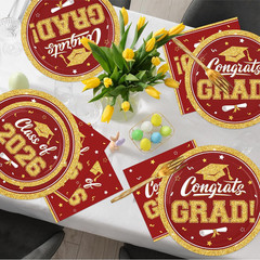 Maroon Gold Graduation Decorations 2026,200Pcs Maroon Graduation Plates and Napk