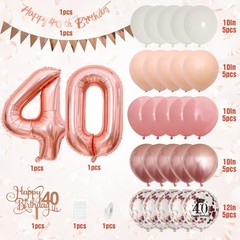 40Th Birthday Decorations Retro Pink Rose Gold,40Th Birthday Balloons,Happy 4…