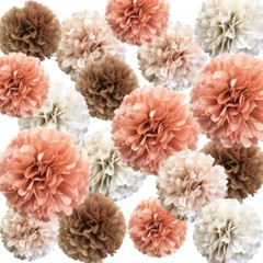 Tissue Pom Poms Wedding Party Dusty Pink Brown Pastel Cream Flowers 20 Pieces