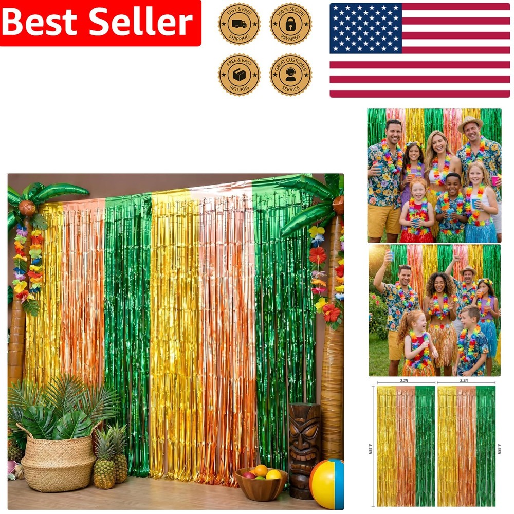 Foil Fringe Curtains: 2 Sparkling Tropical Luau Hawaiian Photo Booth Decorations