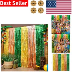 Foil Fringe Curtains: 2 Sparkling Tropical Luau Hawaiian Photo Booth Decorations