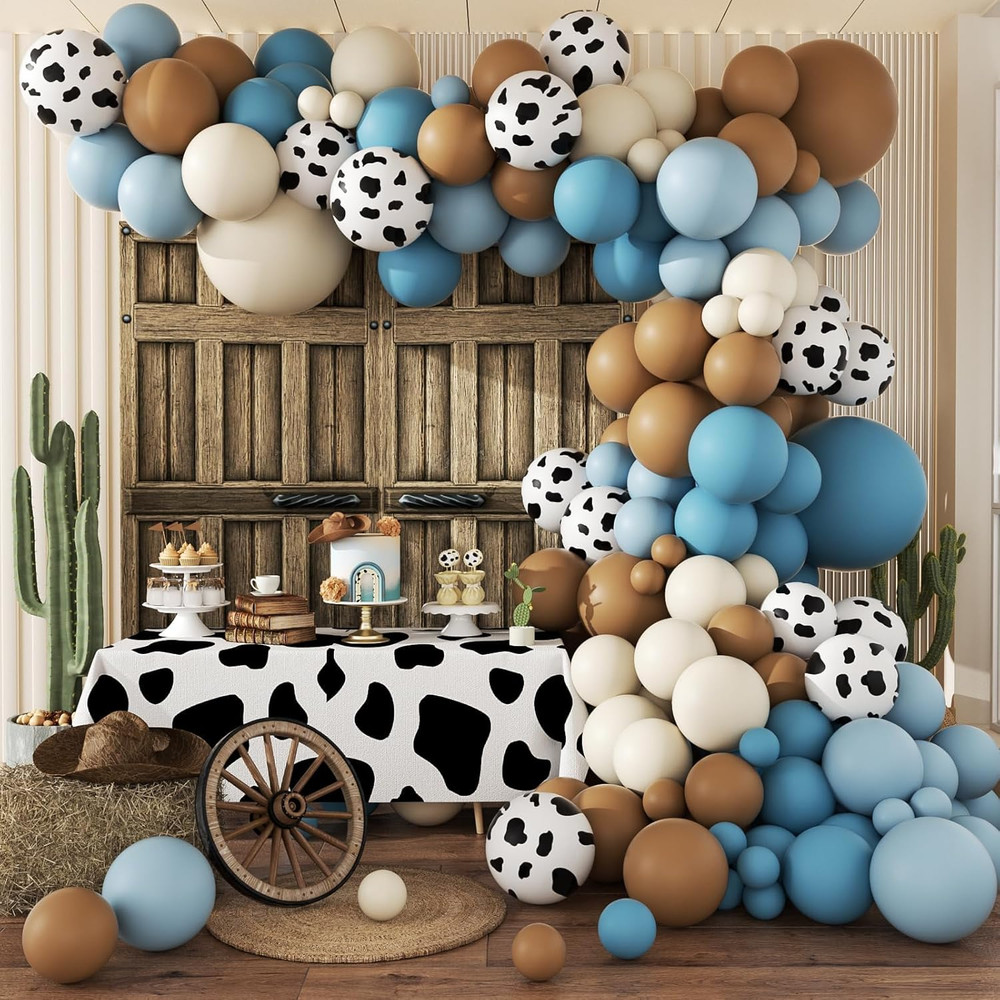 Western Cowboy Balloon Garland Arch Kit, Brown Slate Blue Dusty Blue Sand White