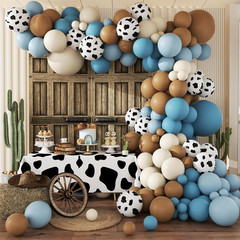 Western Cowboy Balloon Garland Arch Kit, Brown Slate Blue Dusty Blue Sand White