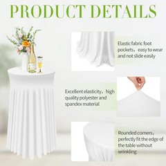32 x 43 Inch Round Spandex Cocktail Tablecloths with 32 x 43 inch, White