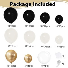 Black Gold White Balloons Arch Kit, 128pcs Black White Sand Cream Chrome Gold…