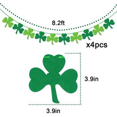 St Patricks Day Decorations 4PCS Felt Shamrock Garland 2 Piece Set, Green