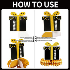 9 Pieces Birthday Table Decorations, Black and Gold Happy Birthday Honeycomb Cen