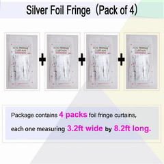 4 Pack Silver Foil Fringe Curtain – Metallic Tinsel Streamer Backdrop for Birthd