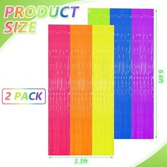 2 Pack Glow in The Dark Tinsel Curtains, Neon Party Decorations 3.3 x 6.6 Ft