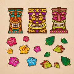 19-PC Large 20″H Tropical Tikis, Flowers & Leaves Cardstock Cut-Outs Decor #122