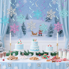 Snowflake Hanging Decorations, Winter Party Hanging Swirls Ceiling Streamers Pur