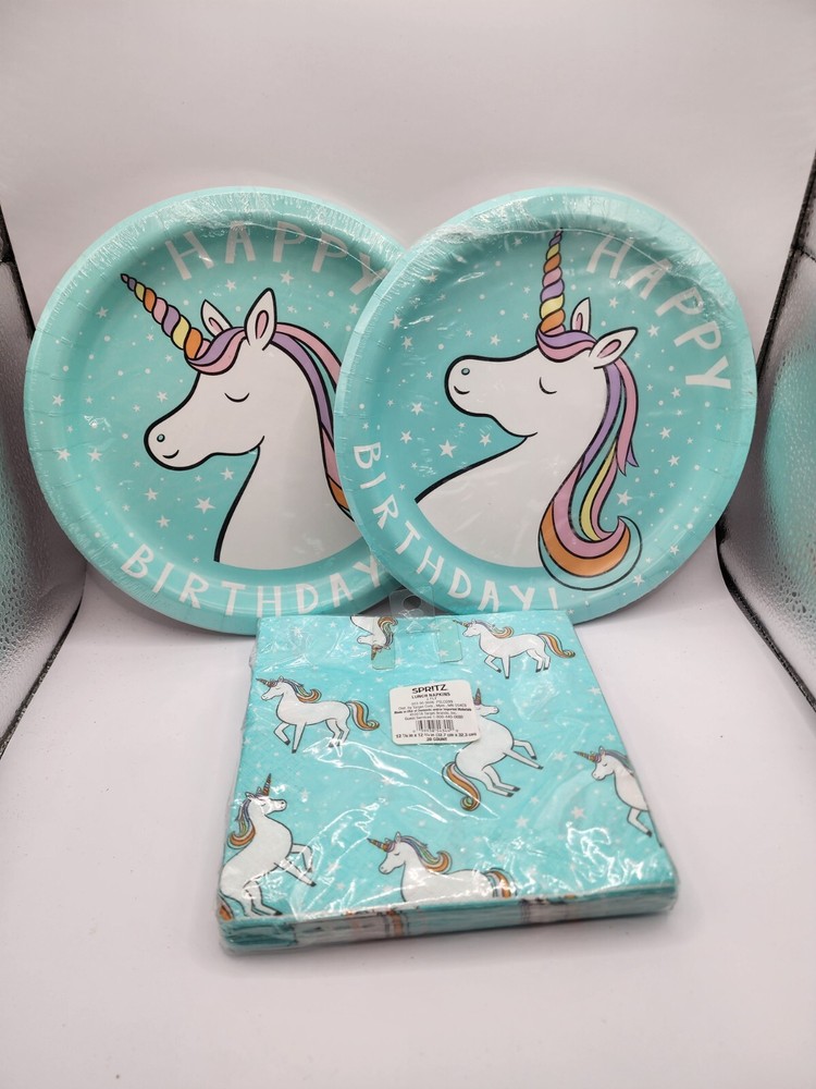 New Spritz Birthday Unicorn 20 x Party Dinner Plates and 20 2-Ply Lunch Napkins