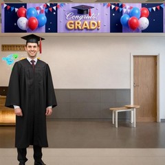 Graduation Banner 2026 Decorations Gold and Navy Blue Class of 2026 Background f