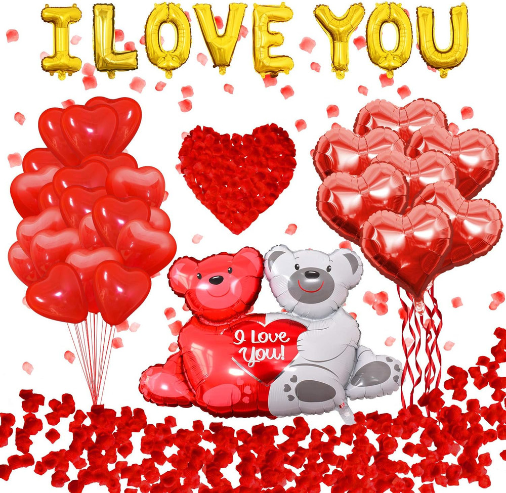 Valentine Balloon Decoration Kit I Love You Heart Bear Balloons Rose Petals